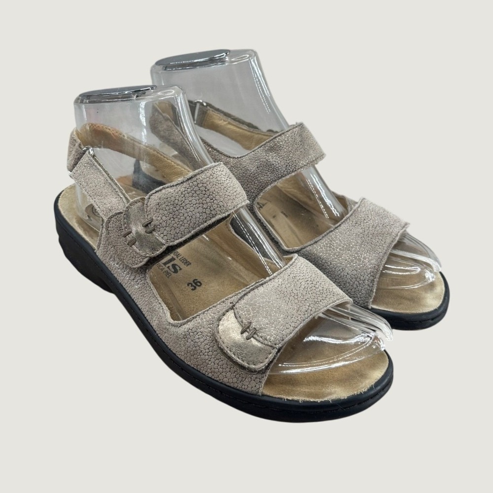 Mephisto Mobils Sandals 36 Tan Metallic Leather Comfort Walking Adjustable Strap